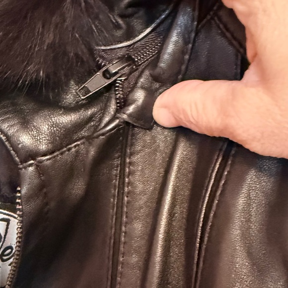 Women's Black Leather Hooded Jacket with Fur Trim - Genuine Leather - Picture 11 of 13